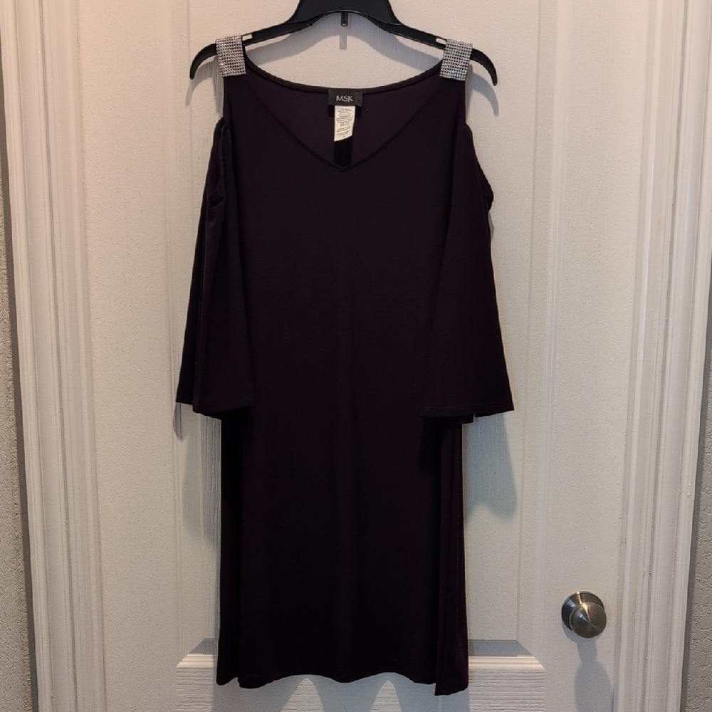 MSK Black Sheath Dress with Bell Sleeves and Cold Shoulder